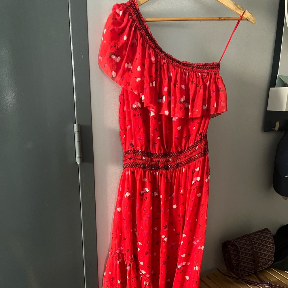 Joie red silk one shoulder floral dress XS Small